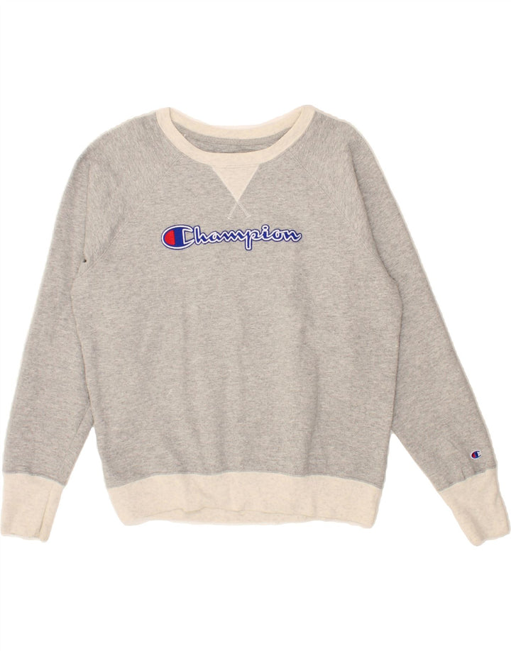 CHAMPION Womens Loose Fit Graphic Sweatshirt Jumper UK 14 Medium Grey Vintage Champion and Second-Hand Champion from Messina Hembry 