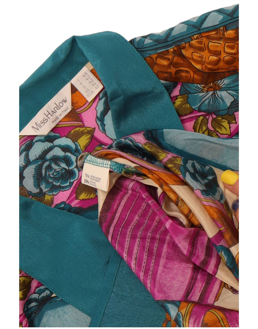 Bluză de cămașă cu model abstract pentru femei vintage UK 14 mare, multicoloră