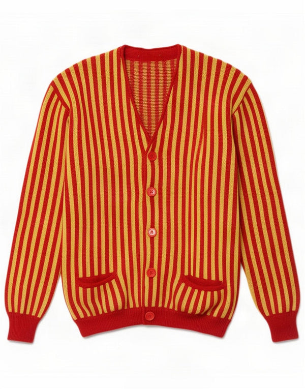 Vintage Mens Cardigan Pulover Medium Yellow Striped