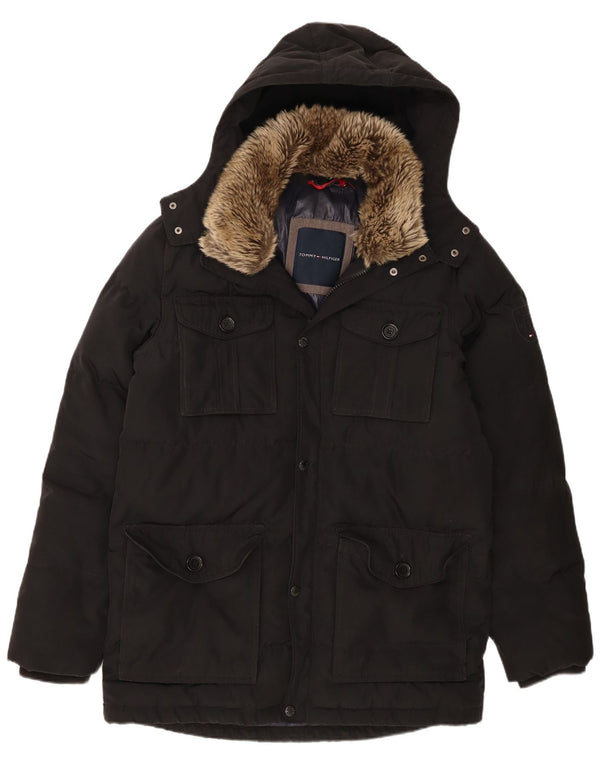 Palton căptușit cu glugă pentru bărbați Tommy Hilfiger UK 42 XL Poliester negru