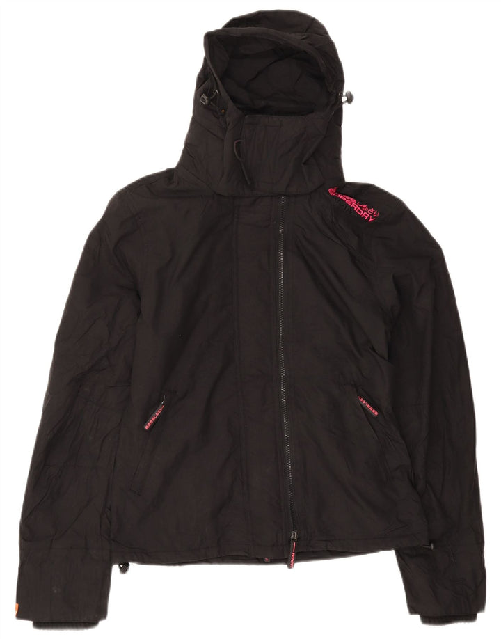 Jachetă Windbreaker cu glugă Superdry pentru femei UK 10 Small Black Nylon