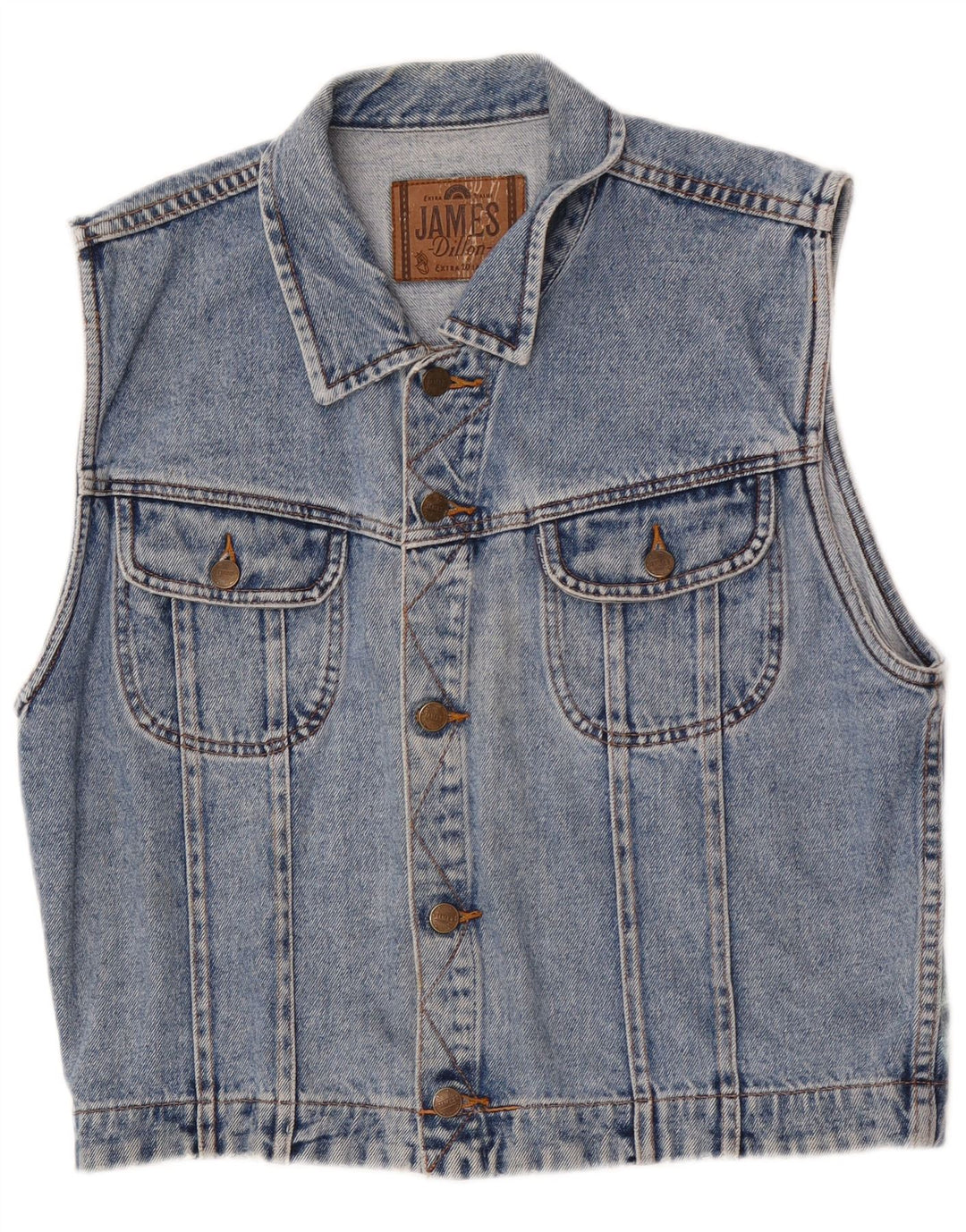Gilet bărbați James Dillon din denim UK 36 mic, albastru, bumbac