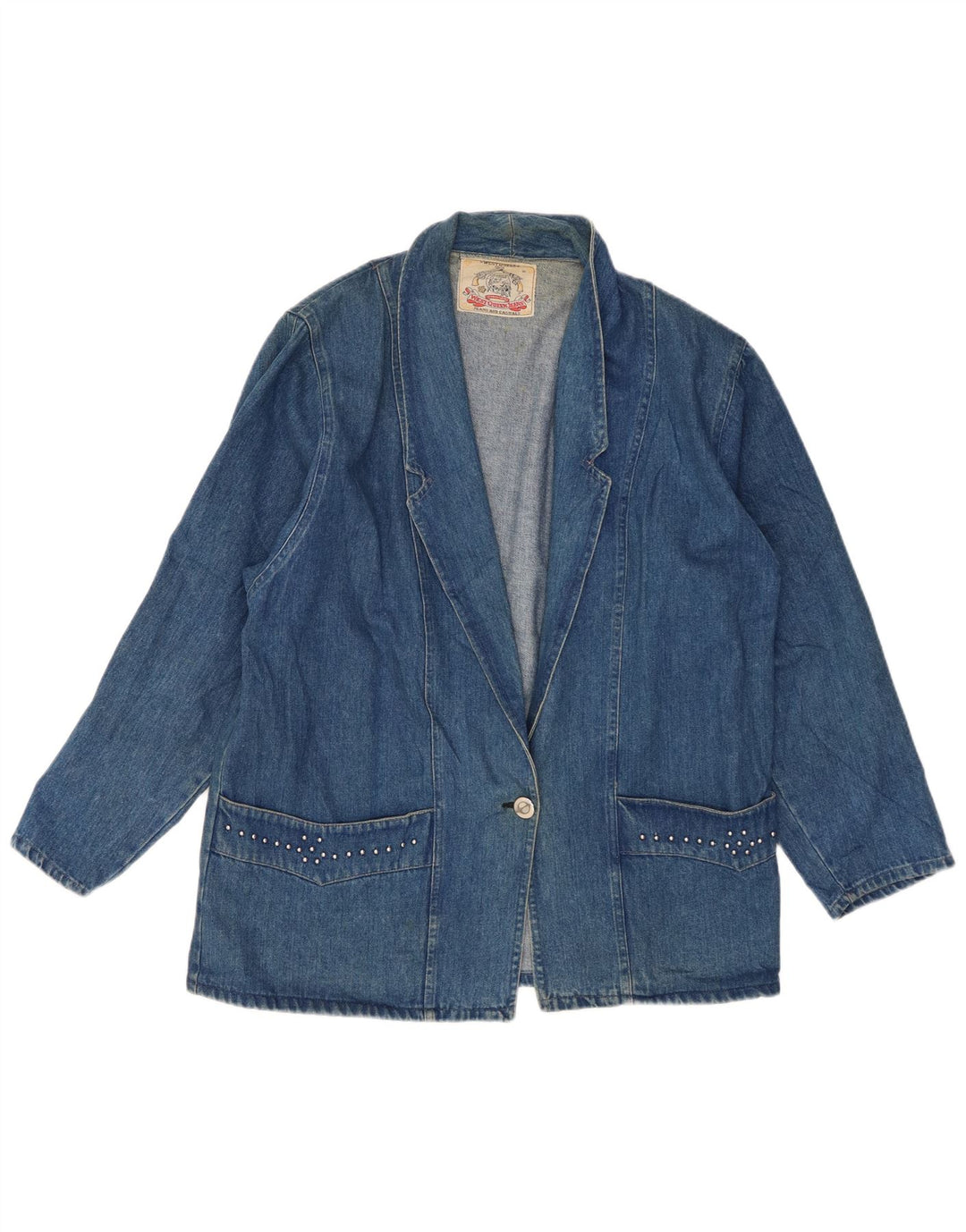 Jachetă pentru femei VINTAGE din denim cu 1 nasture, UK 16, mare, albastru