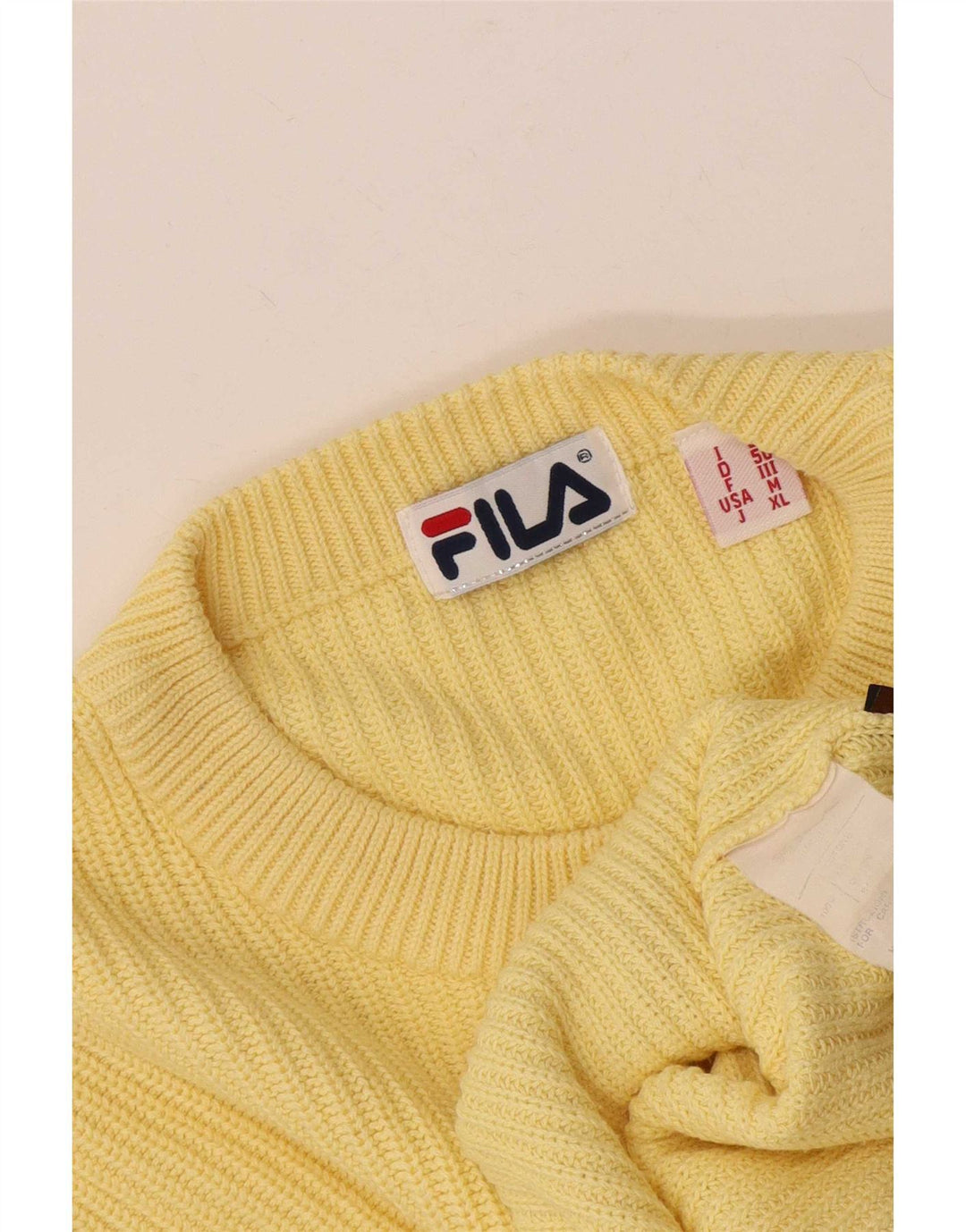 Pulover Fila pentru bărbați cu gât roșu IT 50, bumbac galben mediu
