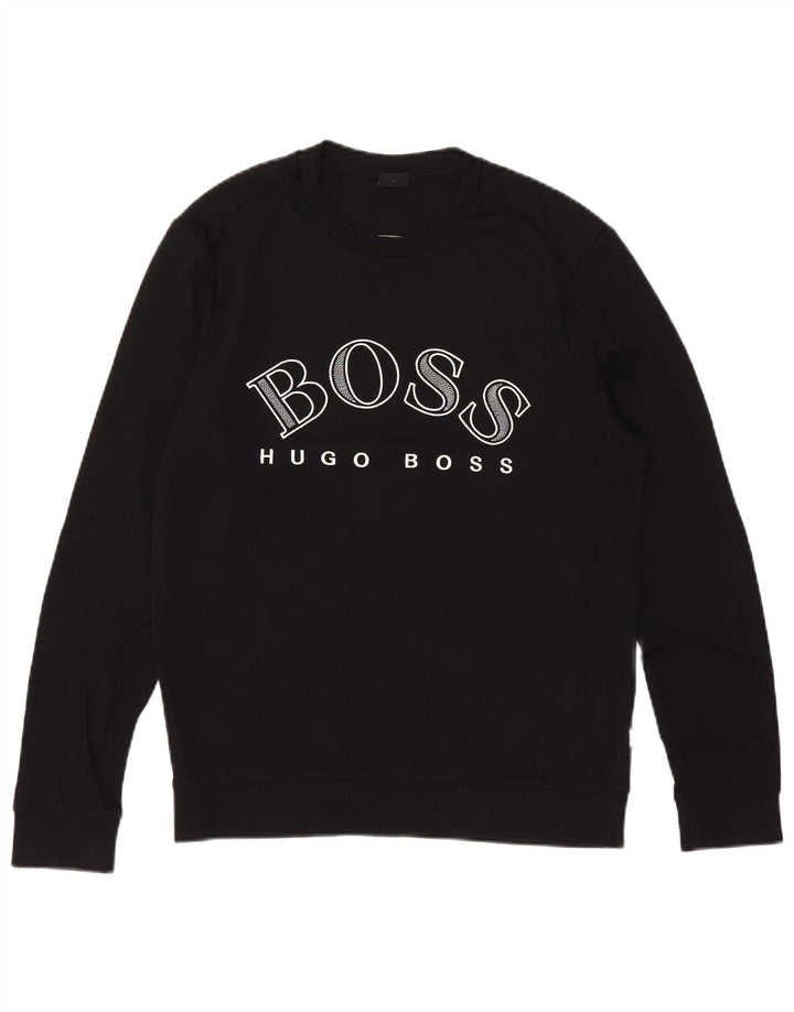 Hanorac grafic pentru bărbați Hugo Boss Pulover mare din bumbac negru