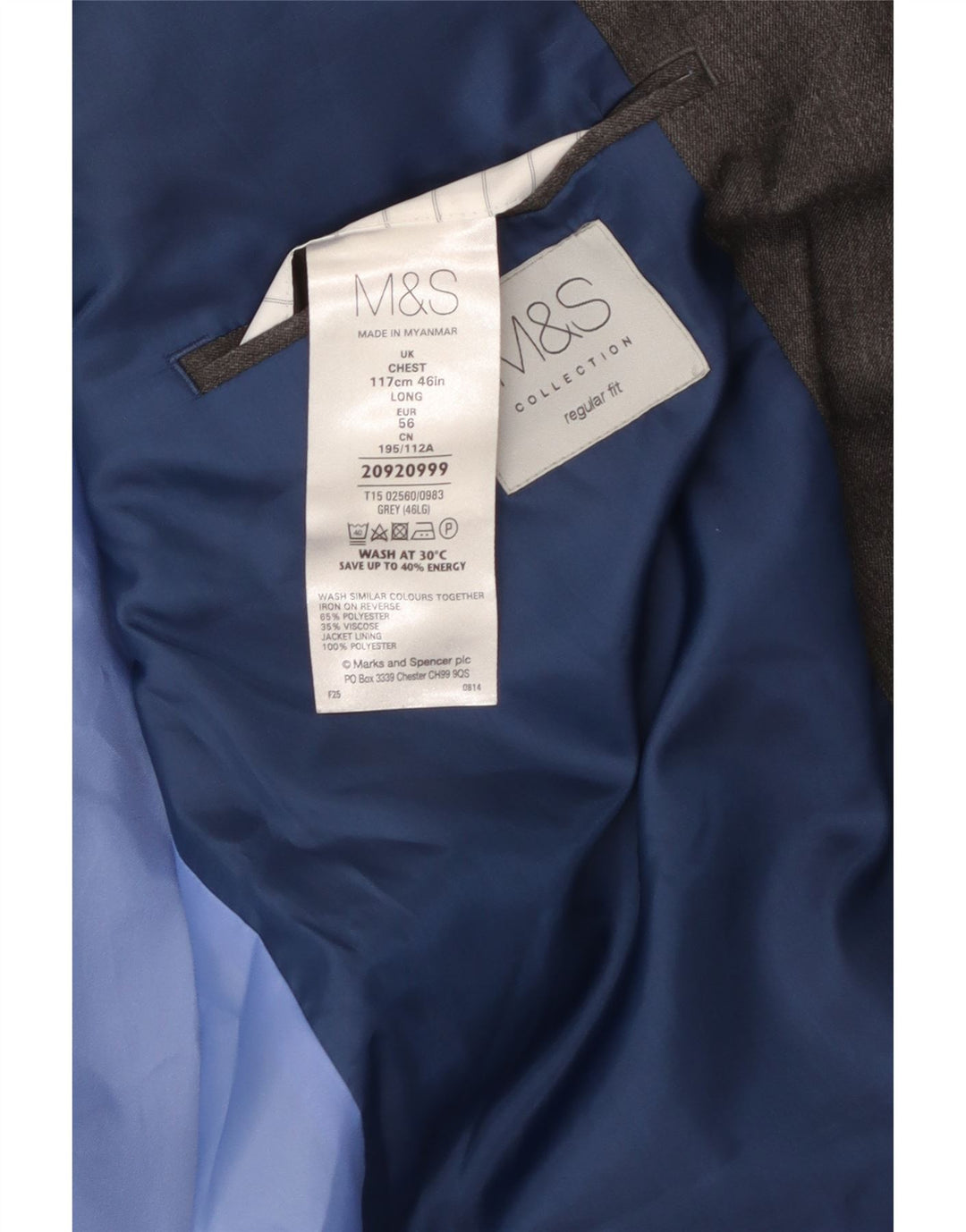 MARKS & SPENCER Jachetă pentru bărbați, cu 2 nasturi, cu ajustare normală, UK 46 XL, gri