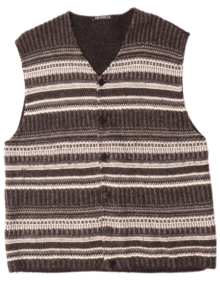 Cardigan Vintage fără mâneci pentru bărbați, lână mare, cu dungi gri