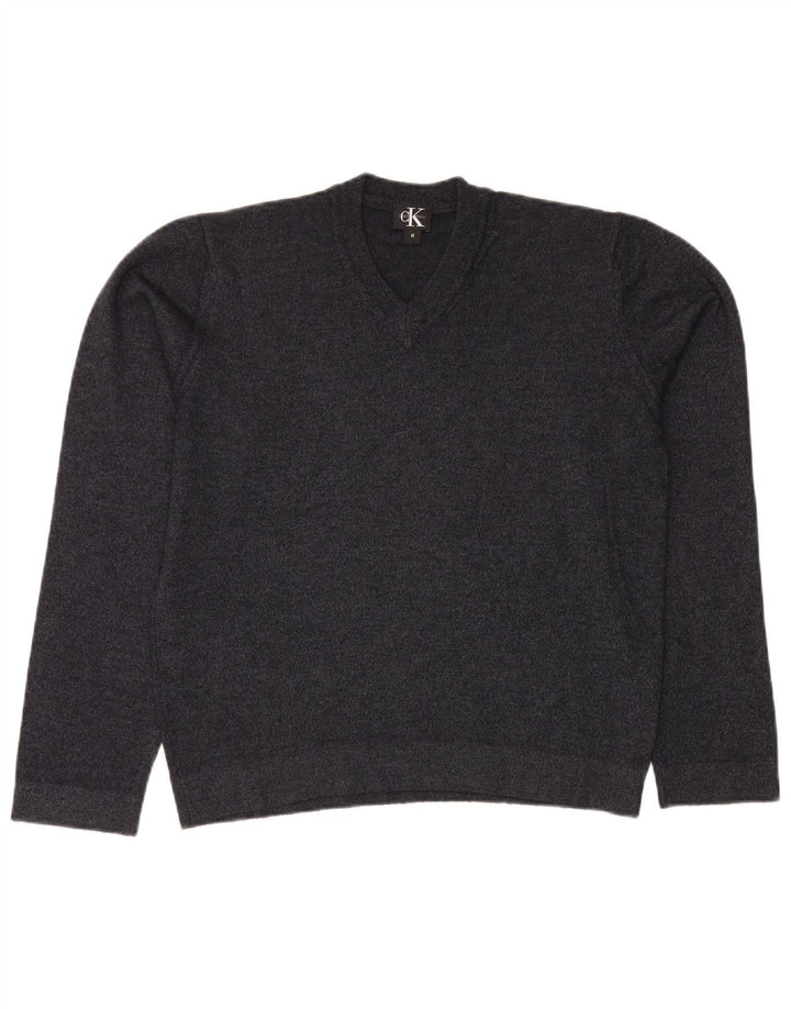 CALVIN KLEIN Pulover cu decolteu în V pentru bărbați, gri mediu, cu pete acrilice