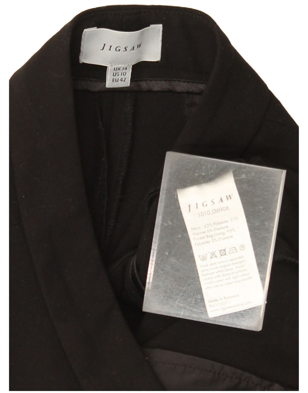 JIGSAW Pantaloni tăiați drept pentru femei UK 14 Large W34 L25 Negru