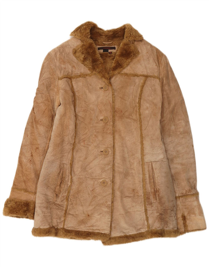 Jachetă din shearling pentru femei Zara UK 14 Medium Beige Piele