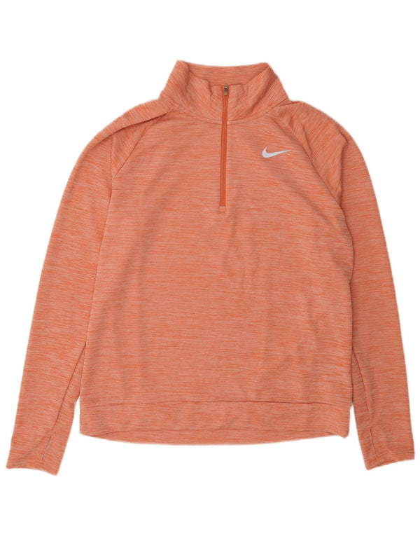 Pulover pentru femei Nike Dri Fit, cu fermoar, cu gât, UK 14, portocaliu mediu, pete