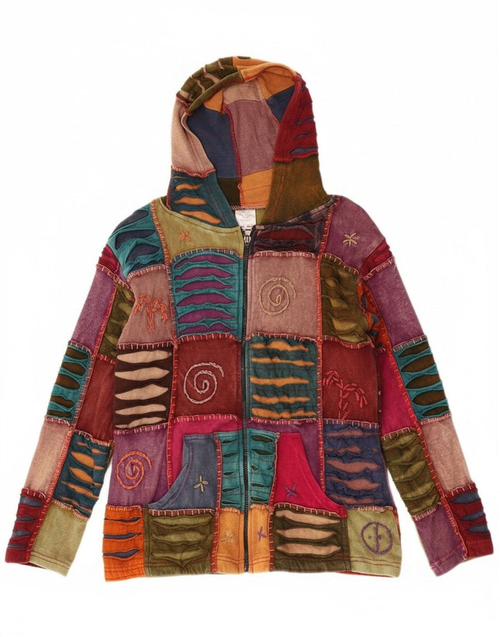 Pulover vintage pentru femei cu model nebun, cu fermoar, cu glugă, UK 18 XL, multicolor, bohe