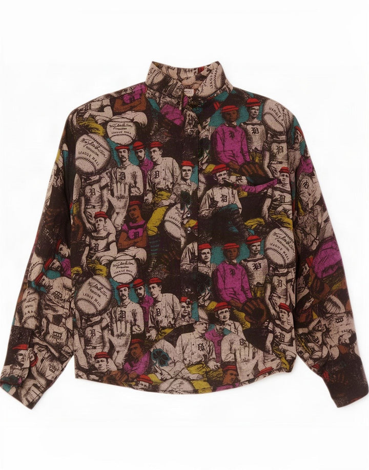 Vintage Womens Abstract Pattern Graphic Shirt Bluse UK 12 Medium Black