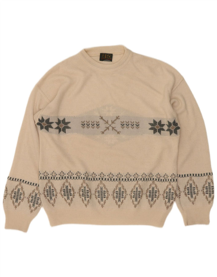 Pulover pentru bărbați Bibo cu decolteu rotund, mare, alb, Fair Isle
