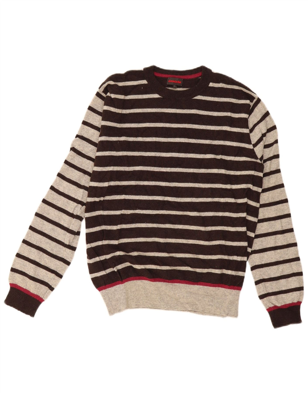 Pulover pentru bărbați Invicta cu gât roșu, lână mare cu dungi gri