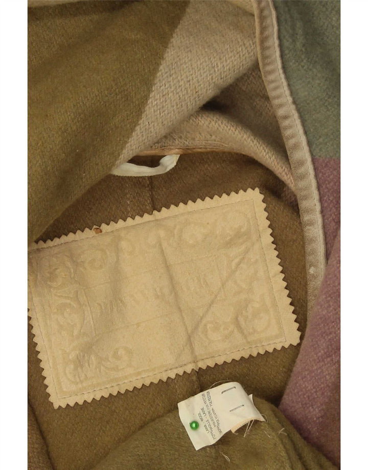 Duffle Coat supradimensionat pentru femei Vintage cu glugă IT 42 Medium Khaki Check Wool