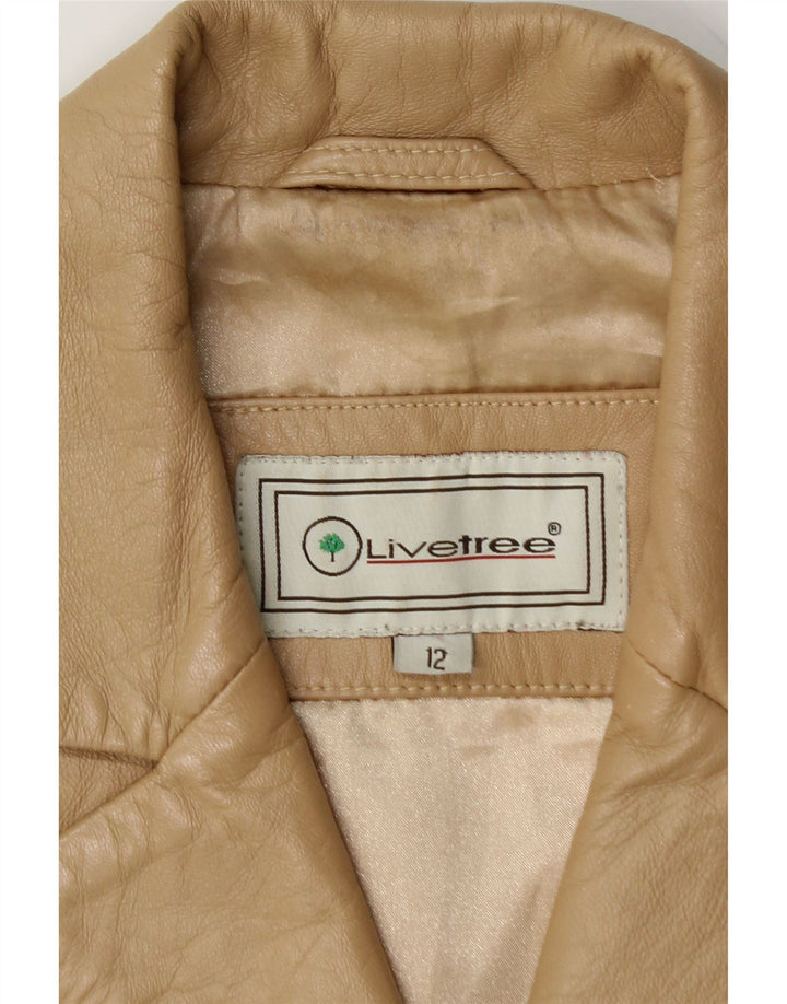 LIVE TREE Womens Leather Jacket UK 12 Medium  Beige Leather