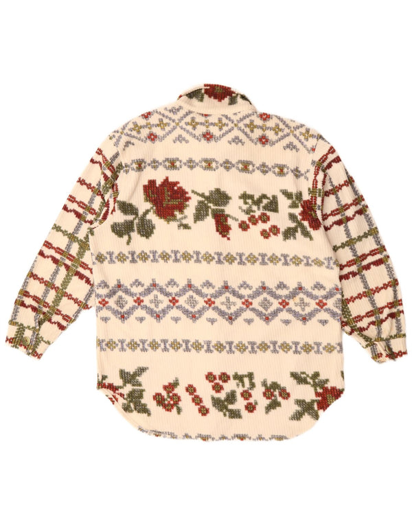 Cămașă vintage din velur pentru femei IT 50 XL din poliester floral alb