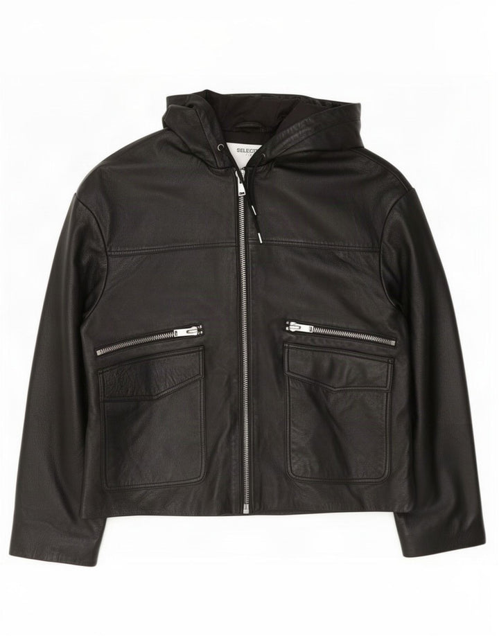 Selected Femme Jachetă de piele cu glugă pentru femei EU 38 Medium Black