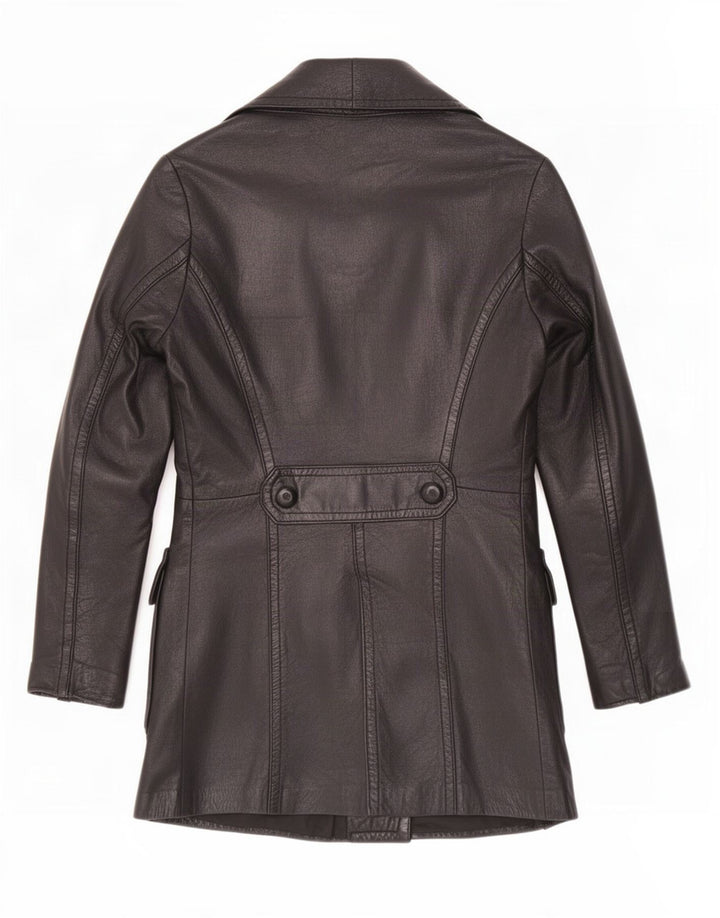 Jachetă de piele vintage pentru femei dublu piept UK 8 Small Black