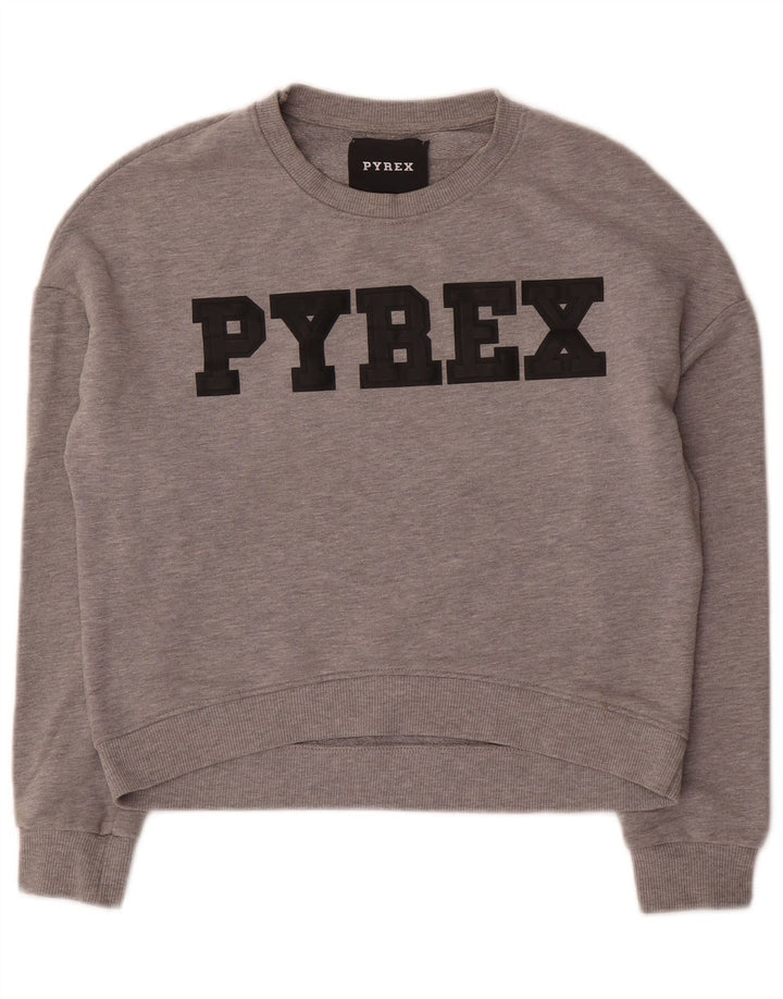 Pulover Pyrex pentru femei, crop supradimensionat, cu grafică, UK 10, gri mic