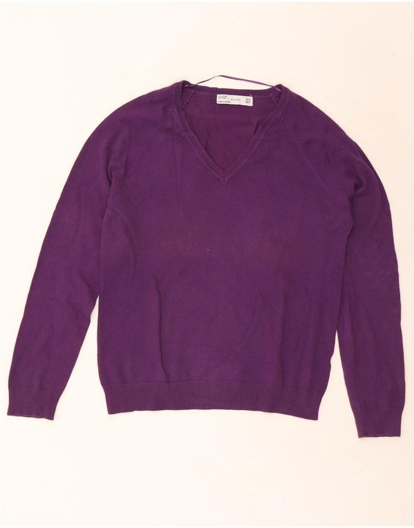 Pulover pentru femeie Zara, cu decolteu în V, UK 18 XL, bumbac violet