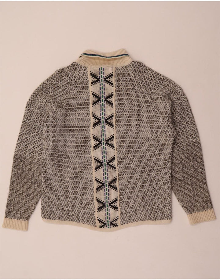 Pulover vintage pentru bărbați cu gât rulat, lână geometrică mare, gri