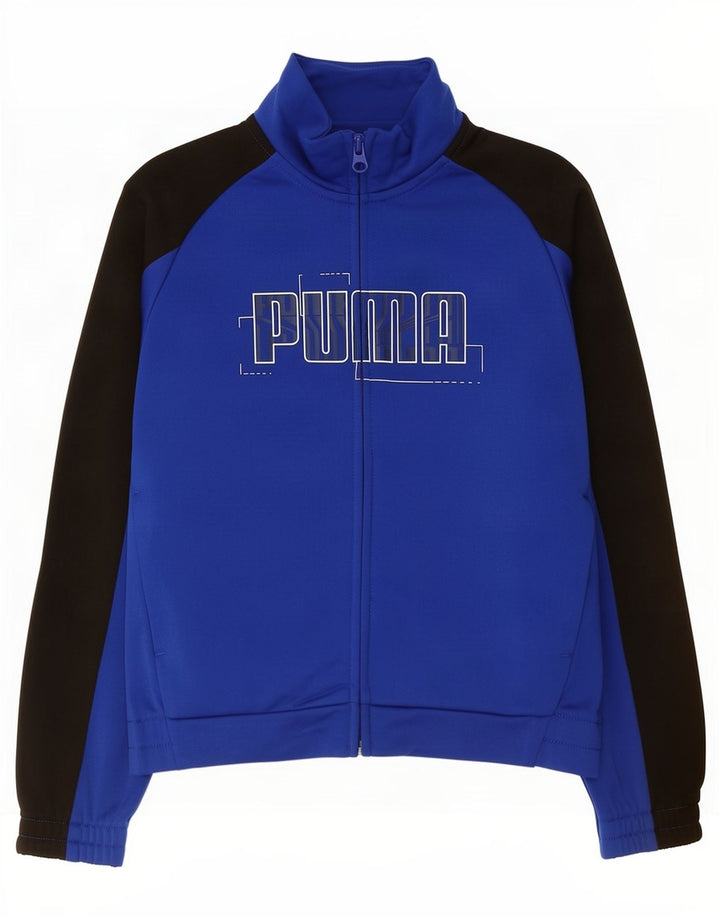 Jachetă de trening cu grafic Puma pentru băieți, 7-8 ani, poliester color block, albastru