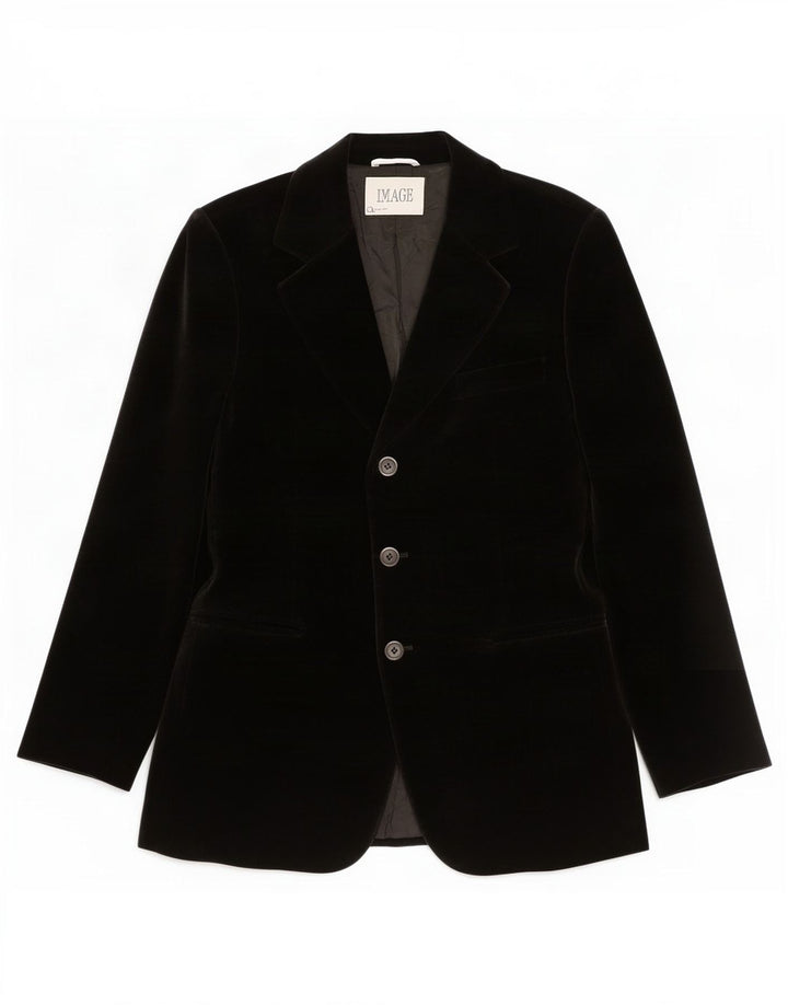 Jachetă vintage din catifea cu 3 nasturi pentru femei UK 14 Medium Black