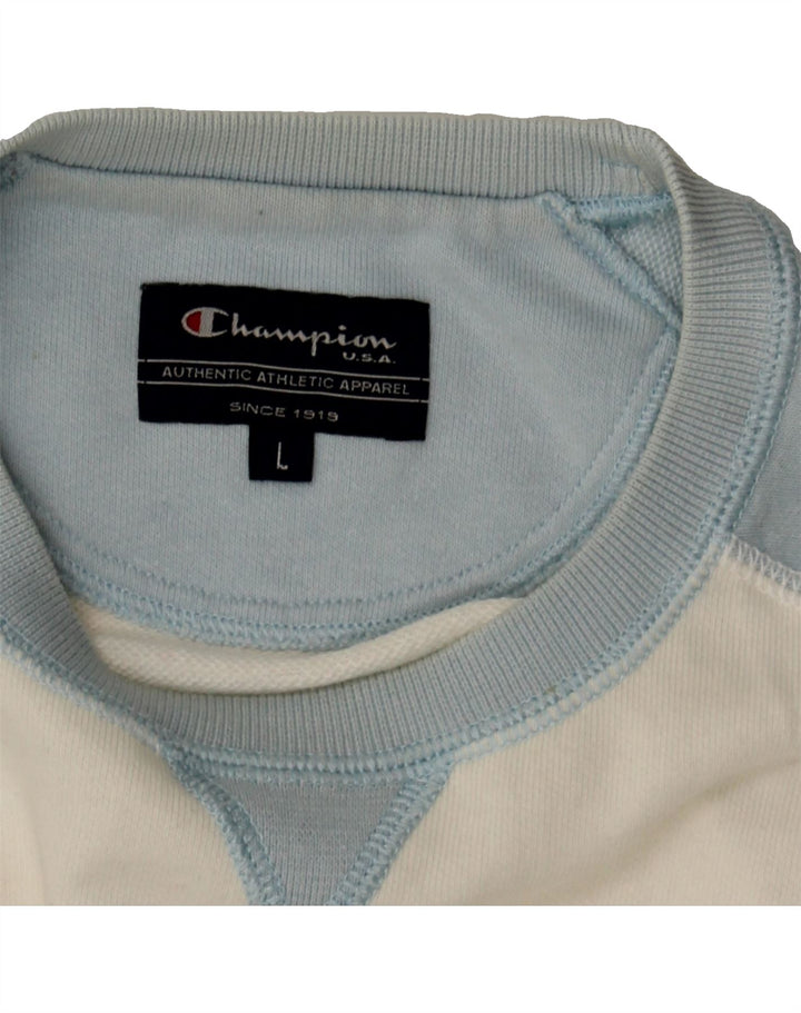 CHAMPION Womens Sweatshirt Jumper UK 16 Large Off White Colourblock Vintage Champion and Second-Hand Champion from Messina Hembry 