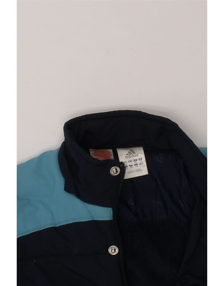 ADIDAS Boys Graphic Padded Jacket 9-10 Years Navy Blue Colourblock Vintage Adidas and Second-Hand Adidas from Messina Hembry 