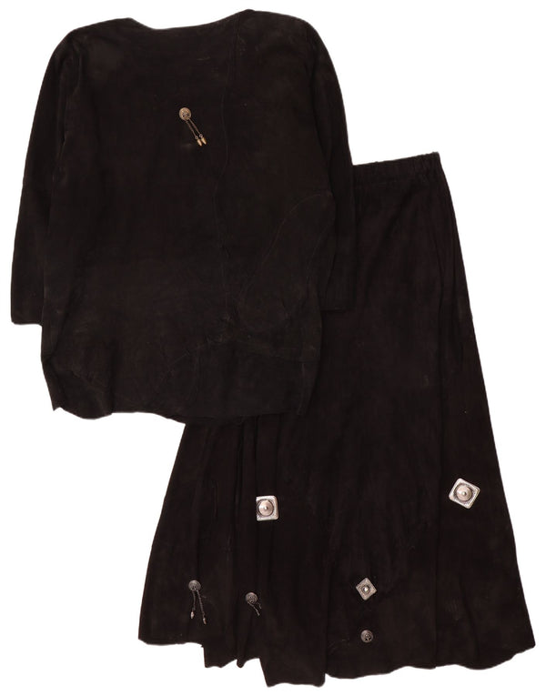 Set fuste 2 piese din piele intoarsa cu maneca 3/4 pentru femei UK 12 Medium W28 Negru