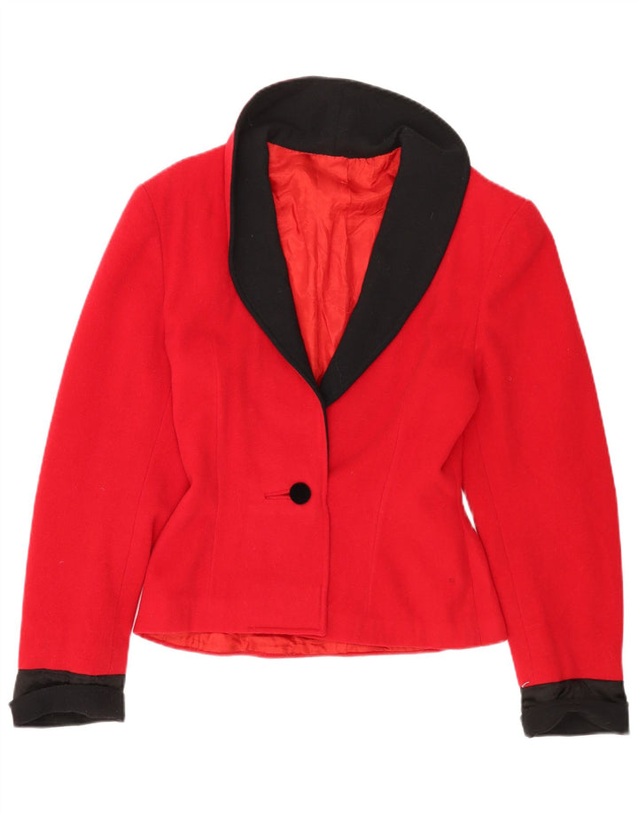 Blazer vintage pentru femei cu 1 nasture, UK 12, roșu mediu, bloc de culoare