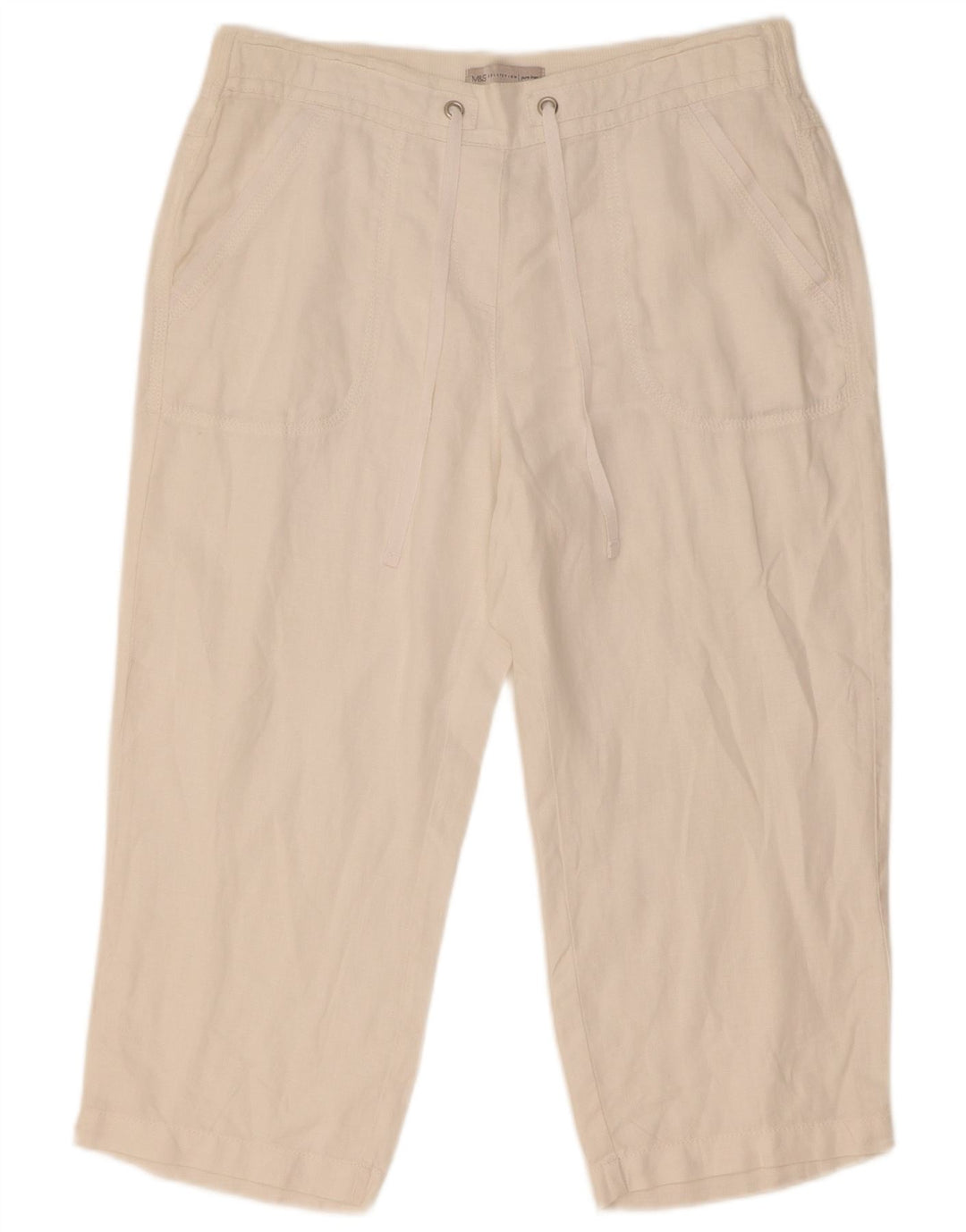 Marks & Spencer Pantaloni drepti Capri pentru femei W32 L21 in alb