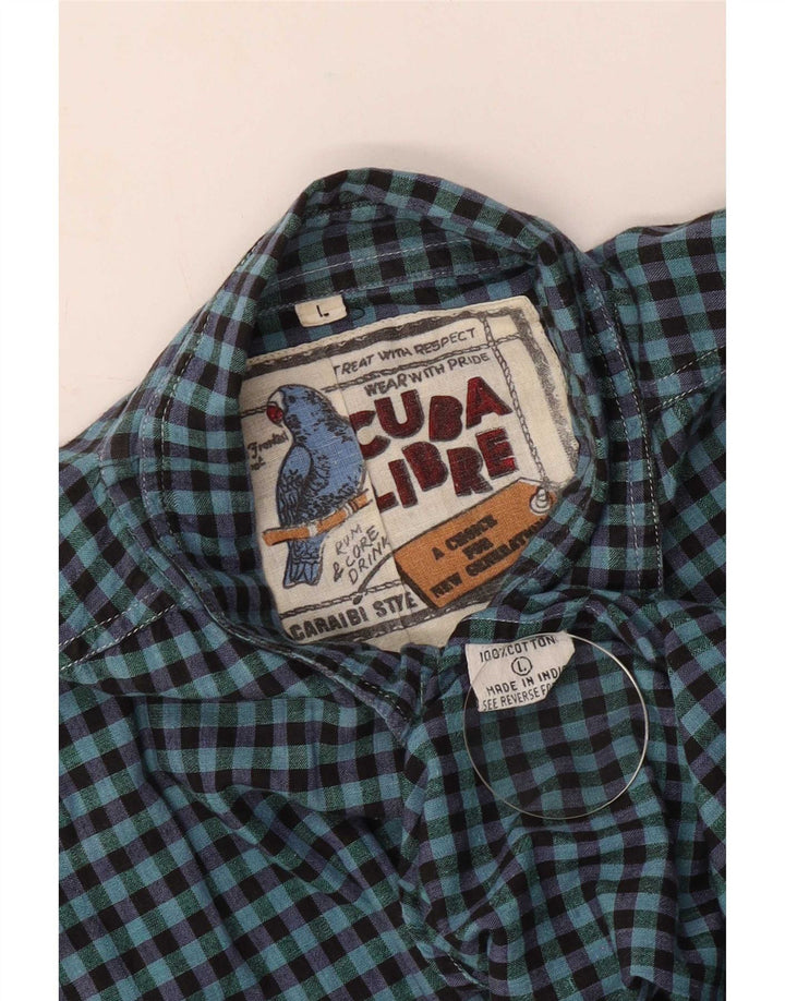 Cămașă vintage pentru bărbați cu mânecă scurtă, mare, albastră, bumbac