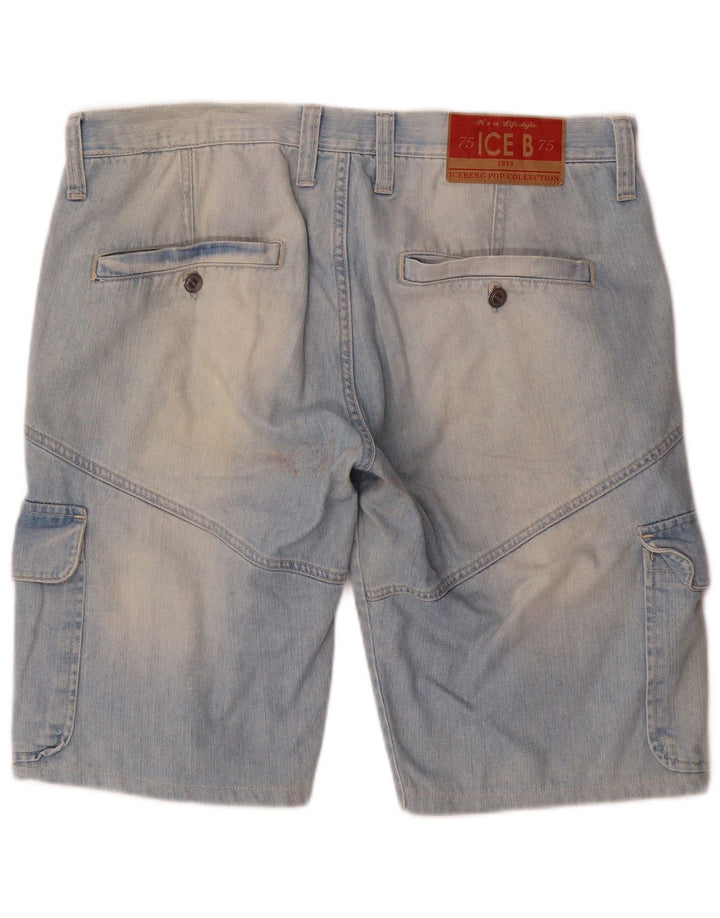 Pantaloni scurți din denim cargo pentru bărbați Iceberg W36, bumbac albastru mare