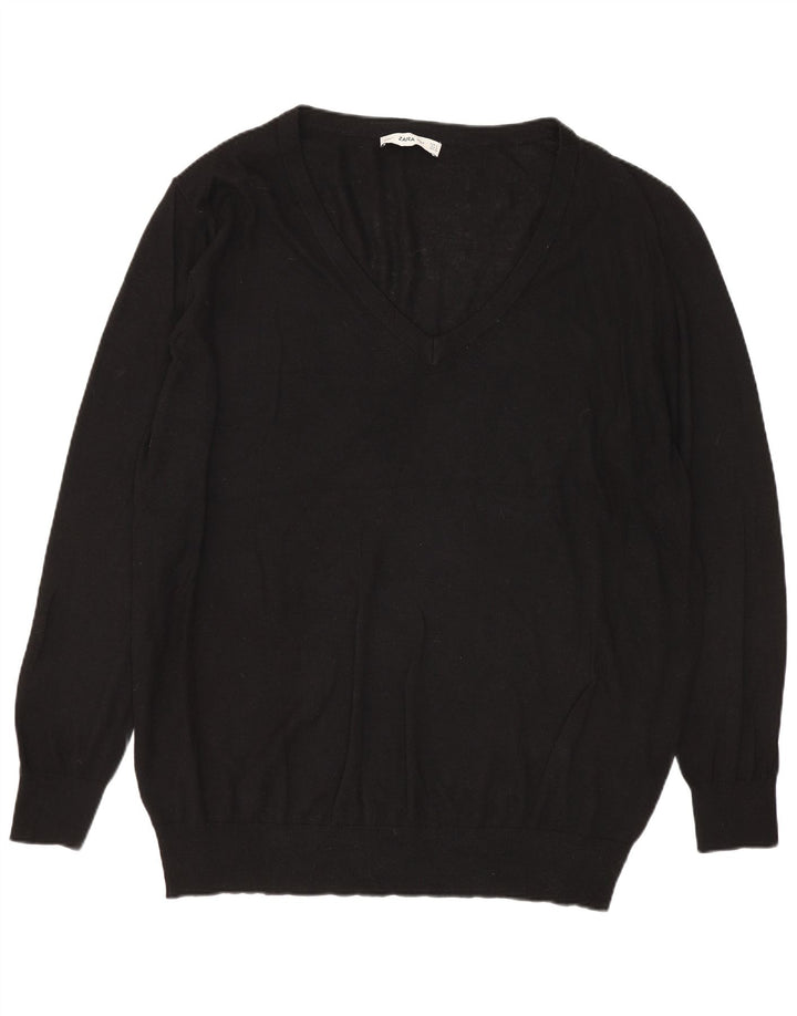 Pulover oversize cu decolteu în V Zara pentru femei UK 14 Medium Black Modal