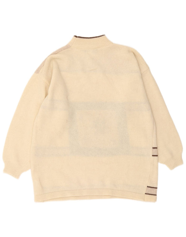Vintage Womens Turtle Neck Jumper Sweater UK 16 Large Beige Striped Wool