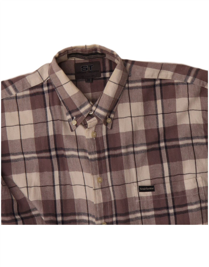SERGIO TACCHINI Mens Flannel Shirt Medium Grey Check Cotton
