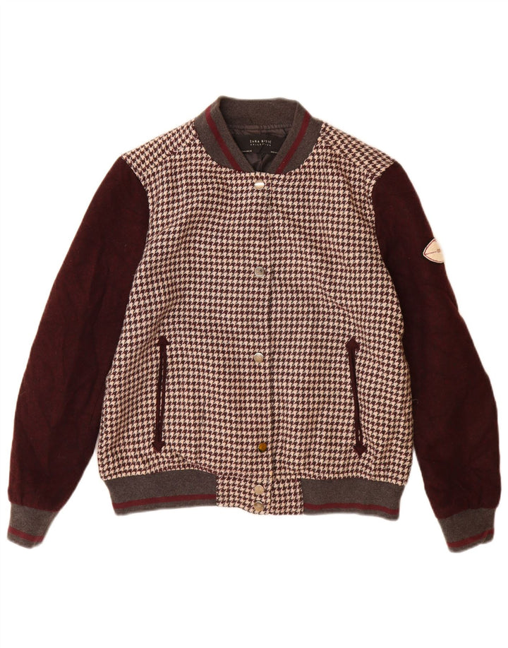 Jachetă pentru femei Zara Varsity UK 14 Maro Mediu Houndstooth Acrylic