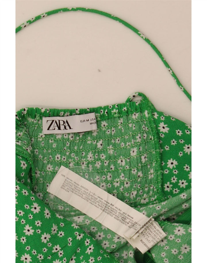 Rochie de soare pentru femei Zara UK 12 Medium Green Floral Viscose
