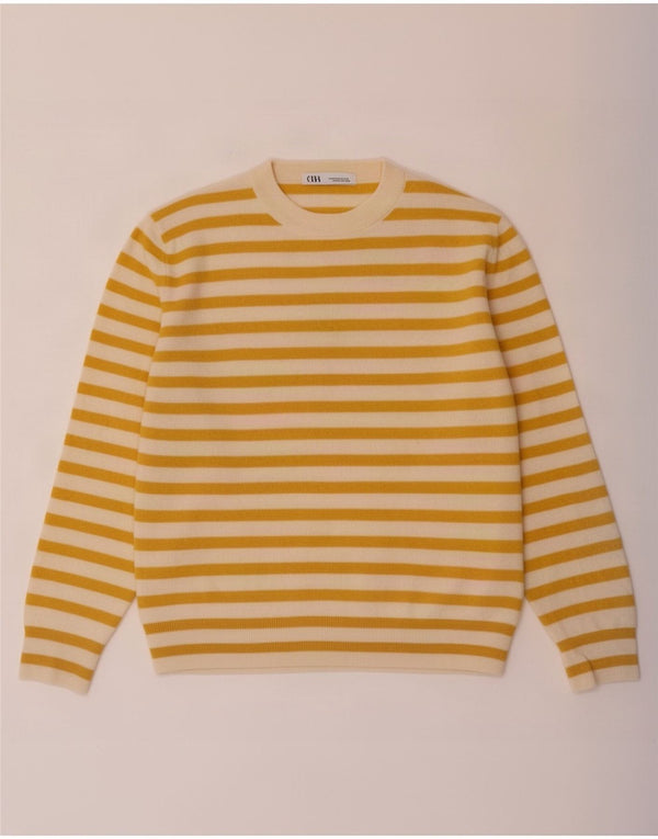 Pulover pentru damă Zara, cu gât turnu, UK 14 Poliamidă cu dungi galbene medii