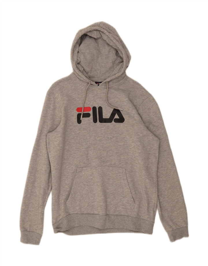 Pulover Fila pentru bărbați cu capota, gri mediu, bumbac