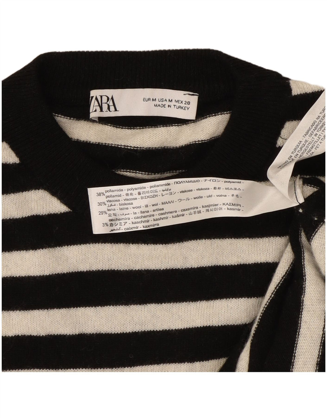 Pulover pentru damă Zara, cu gât turnut, UK 14 Poliamidă cu dungi negre medii