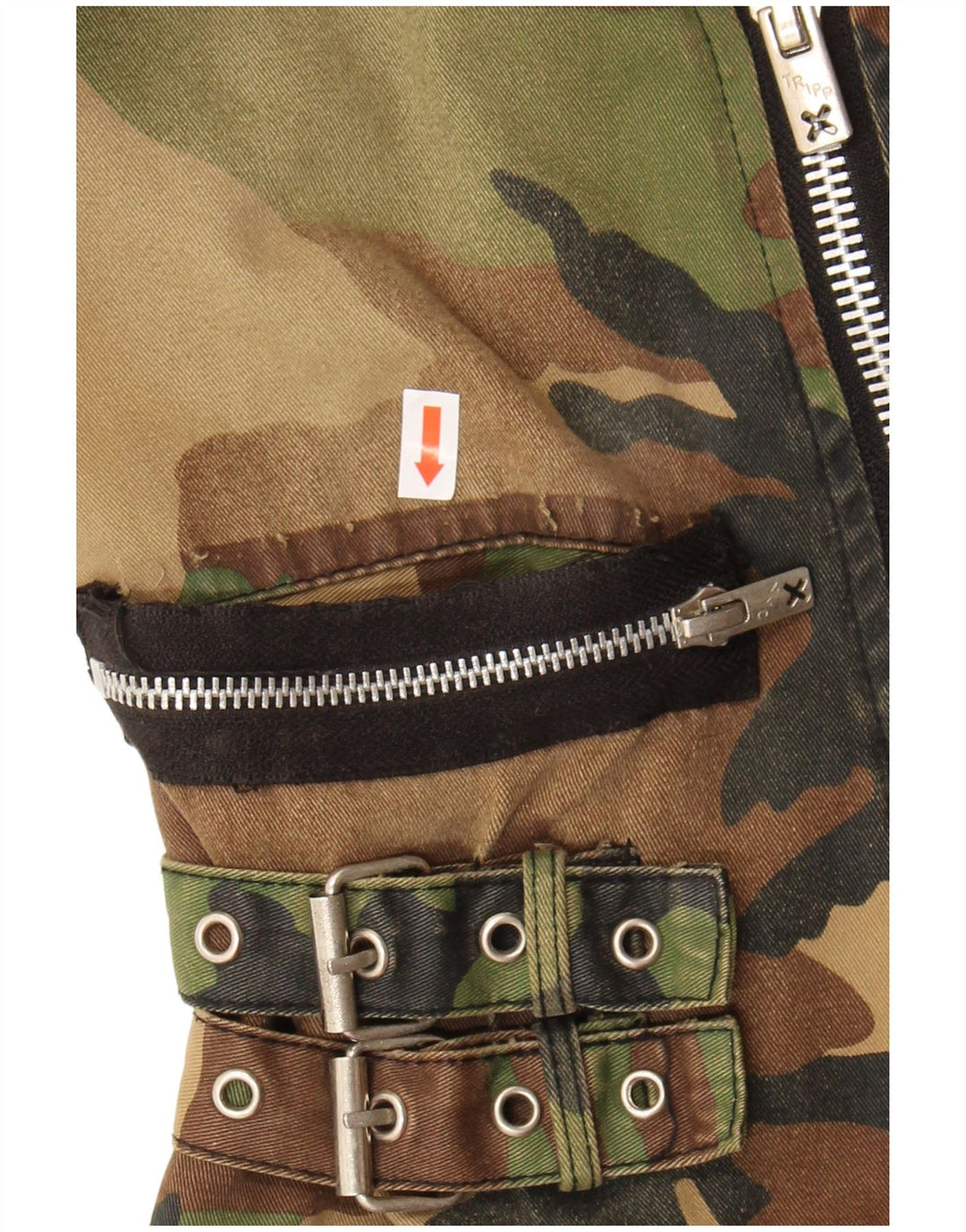 Jachetă militară crop TRIPP NYC pentru femei UK 10, bumbac camuflaj kaki mic