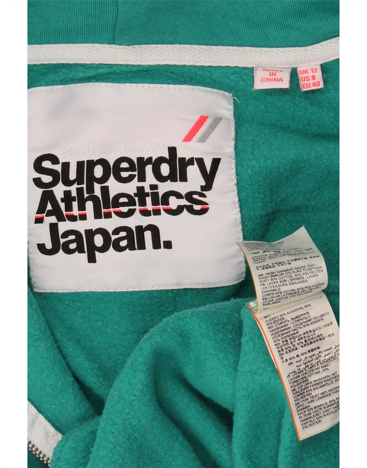 SUPERDRY Pulover cu capota cu fermoar pentru femei UK 12 Bumbac verde mediu
