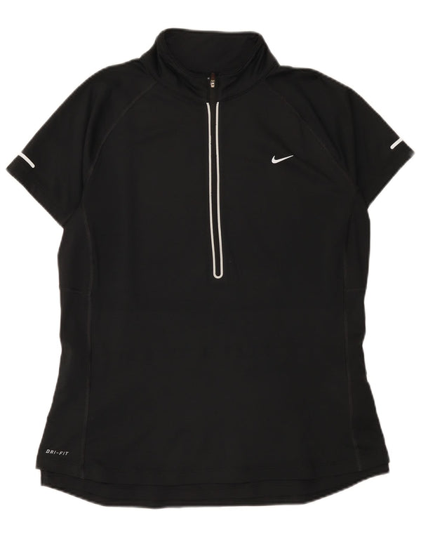 Tricou pentru femei Nike Dri Fit cu fermoar și gât Top UK 14 Poliester negru mare