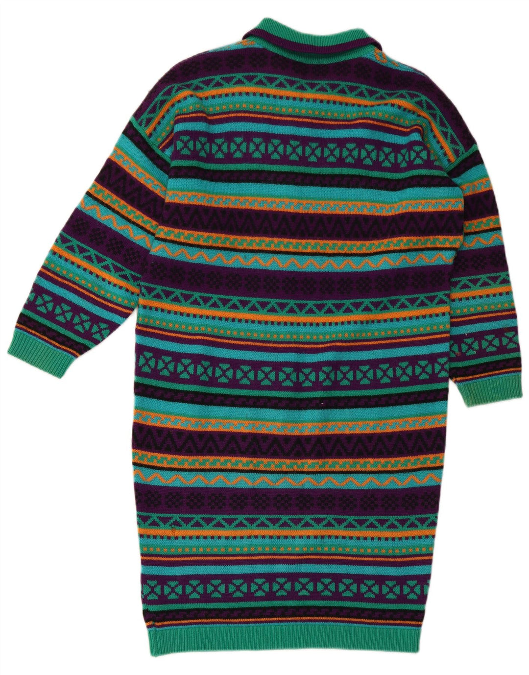 Rochie polo pentru femei STEFANEL tricot cu maneca lunga UK 14 verde mediu geometric