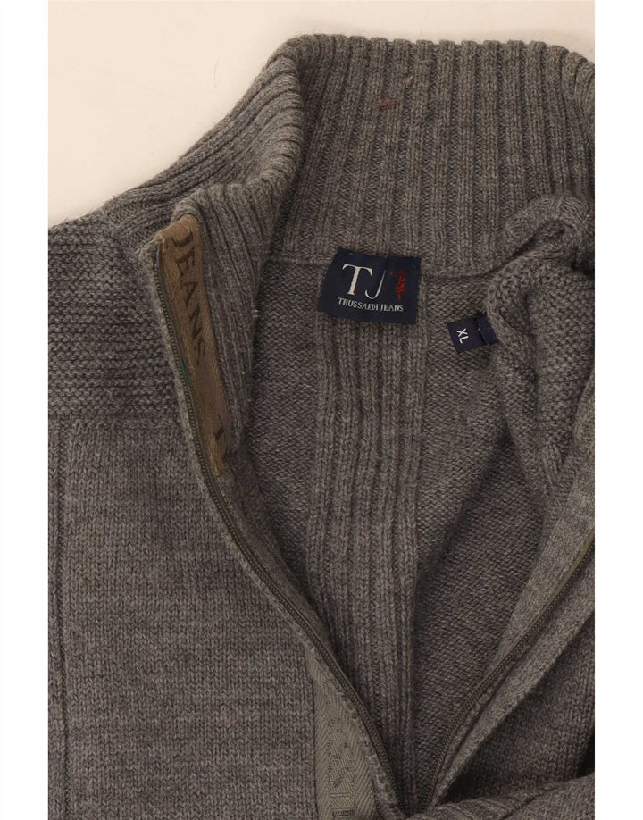 Pulover pentru bărbați Trussardi Jeans cu fermoar și gât, XL, gri