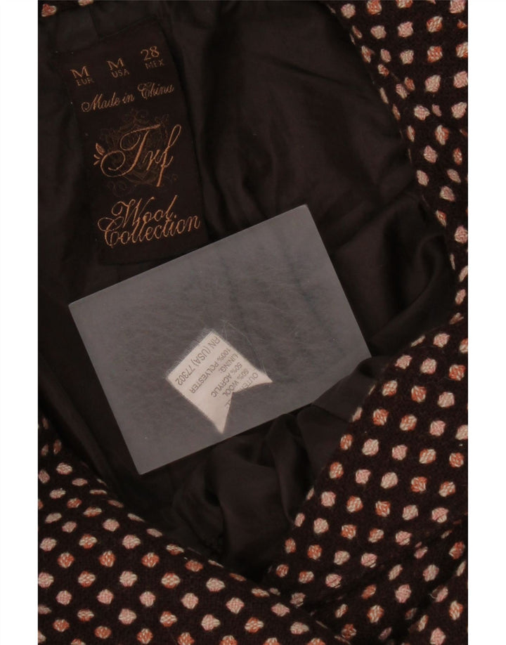 Palton de damă vintage cu piept dublu UK 12 maro mediu lână cu buline